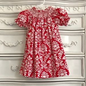 LeZaMe girls 18 Months Beautiful red white smocked bishop dress luxury designer